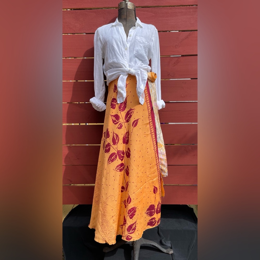 Silk Wrap Maxi Skirt - reversible - Indian Sari